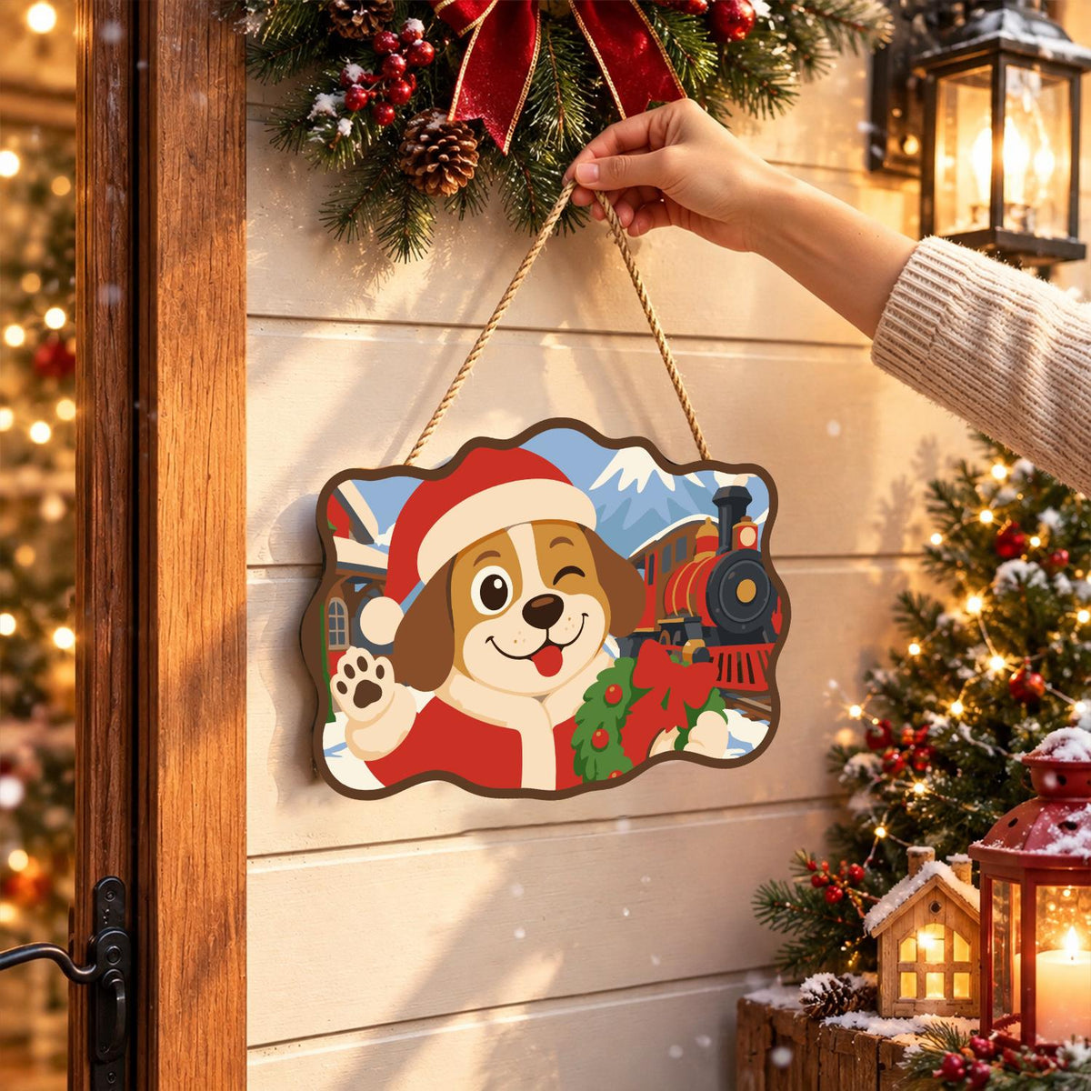 Steam Train Santa Pup paint by numbers hanging sign – image 14