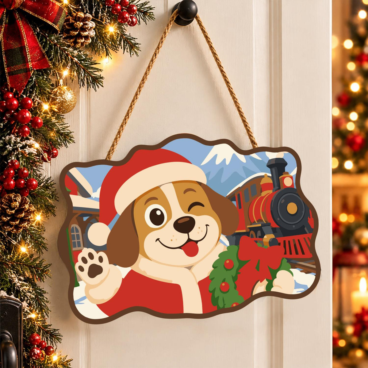 Steam Train Santa Pup paint by numbers hanging sign – image 16