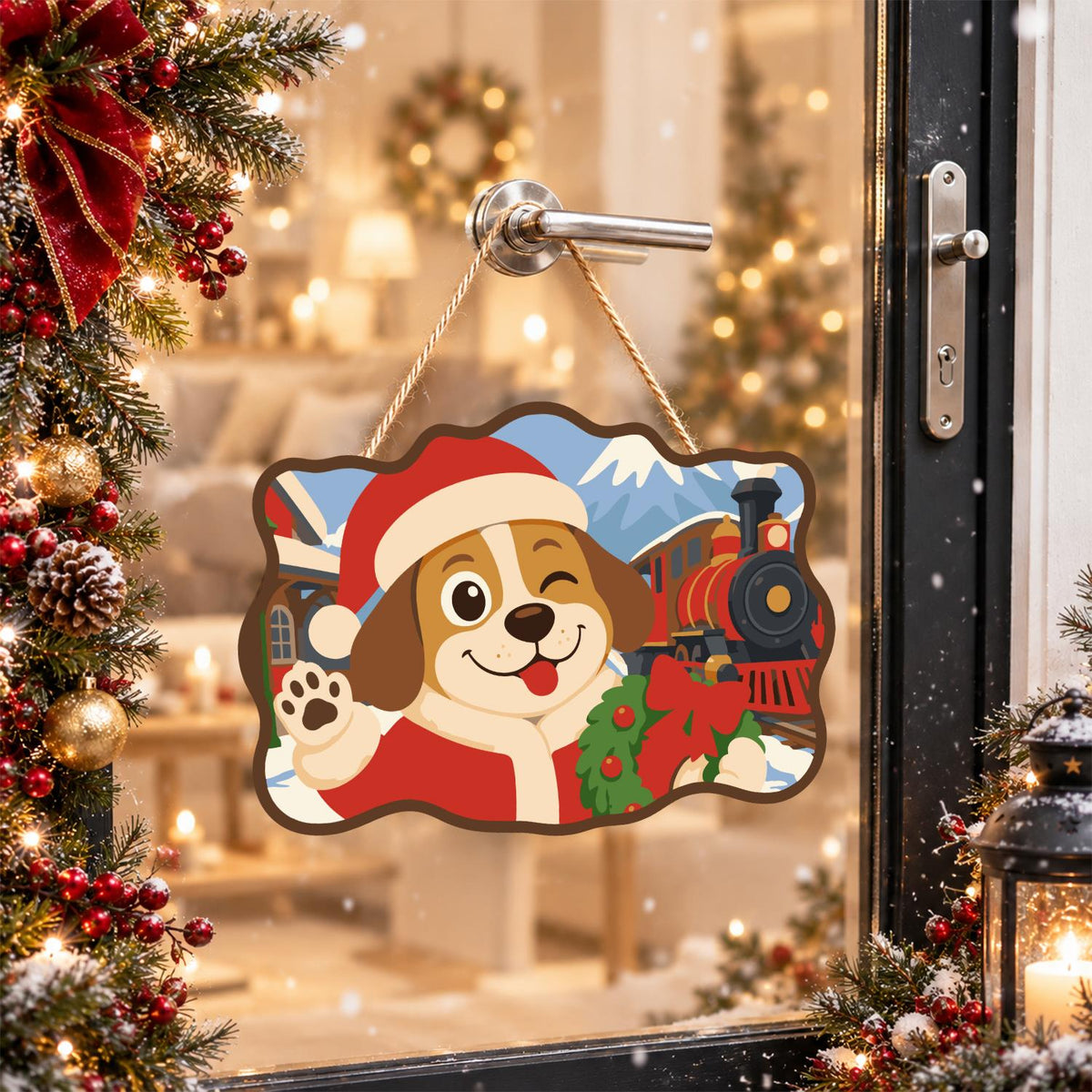Steam Train Santa Pup paint by numbers hanging sign – image 17