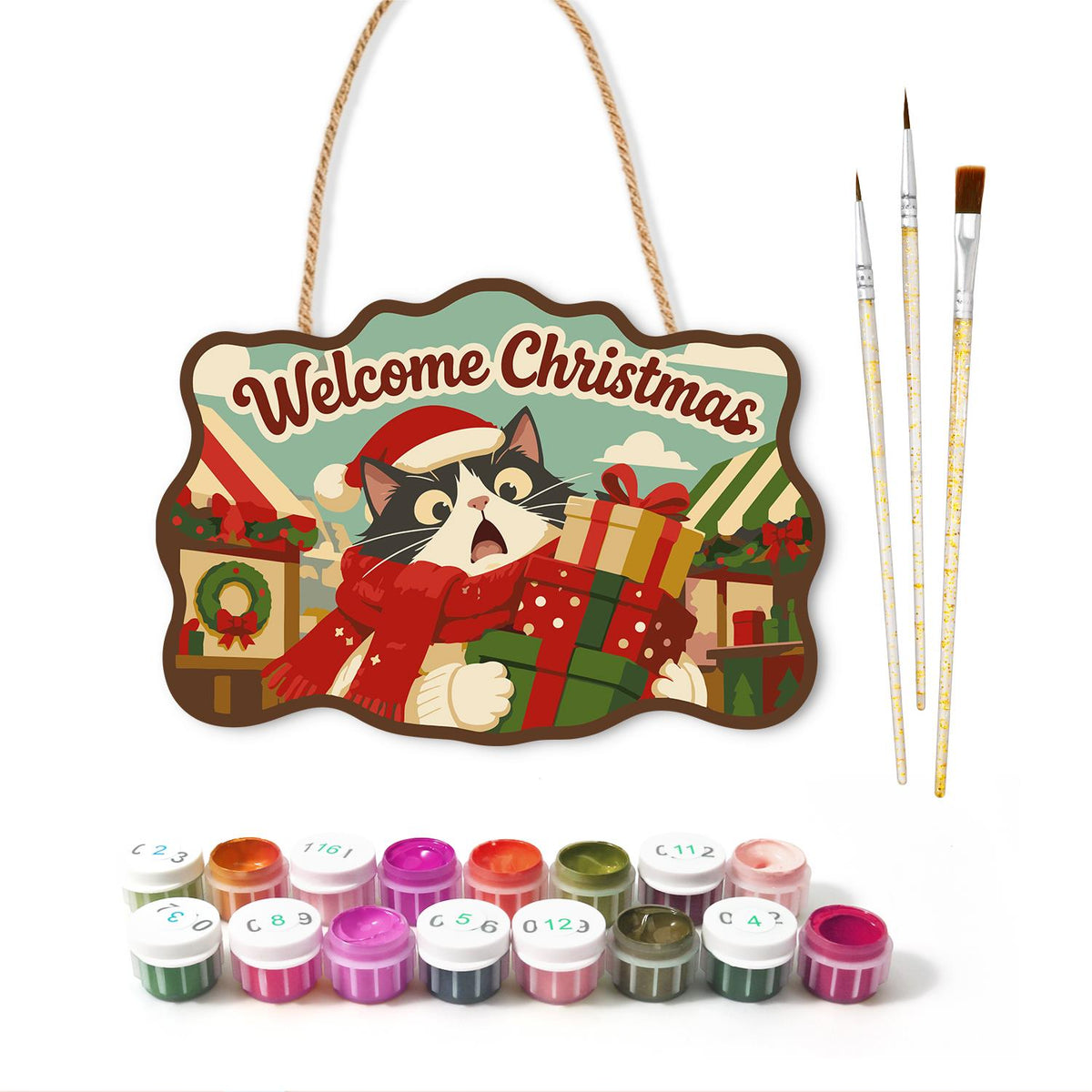 Tuxedo Cat Gift Delivery paint by numbers hanging sign – image 2