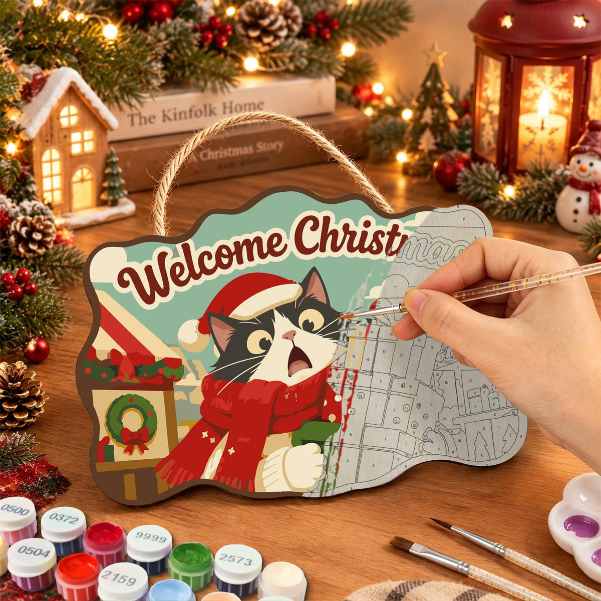 Tuxedo Cat Gift Delivery paint by numbers hanging sign – image 7