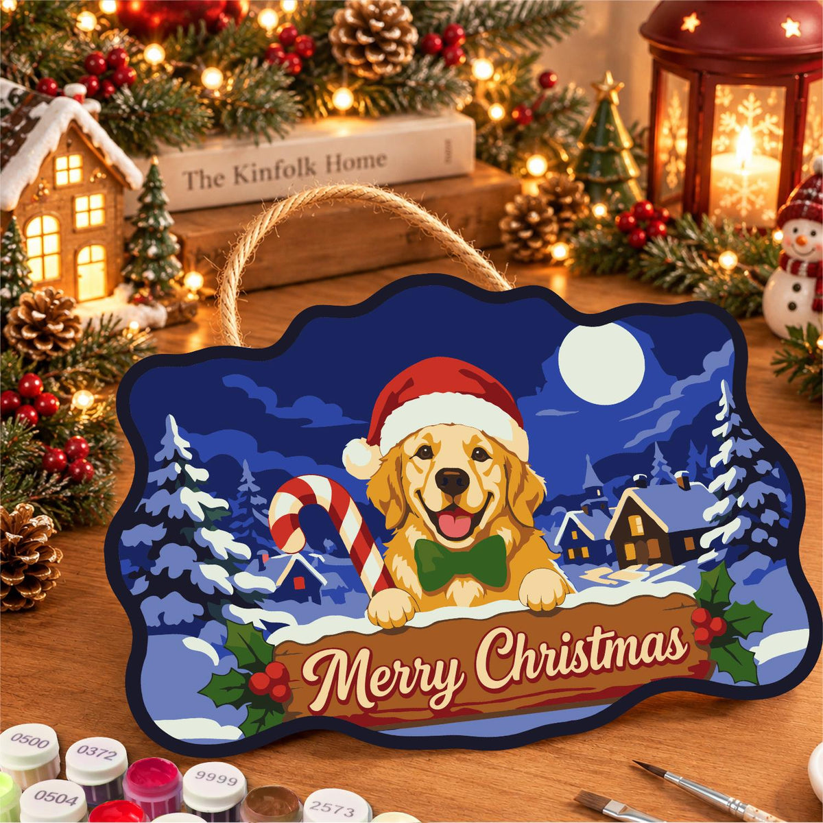 Candy Cane Retriever Village paint by numbers hanging sign – image 8