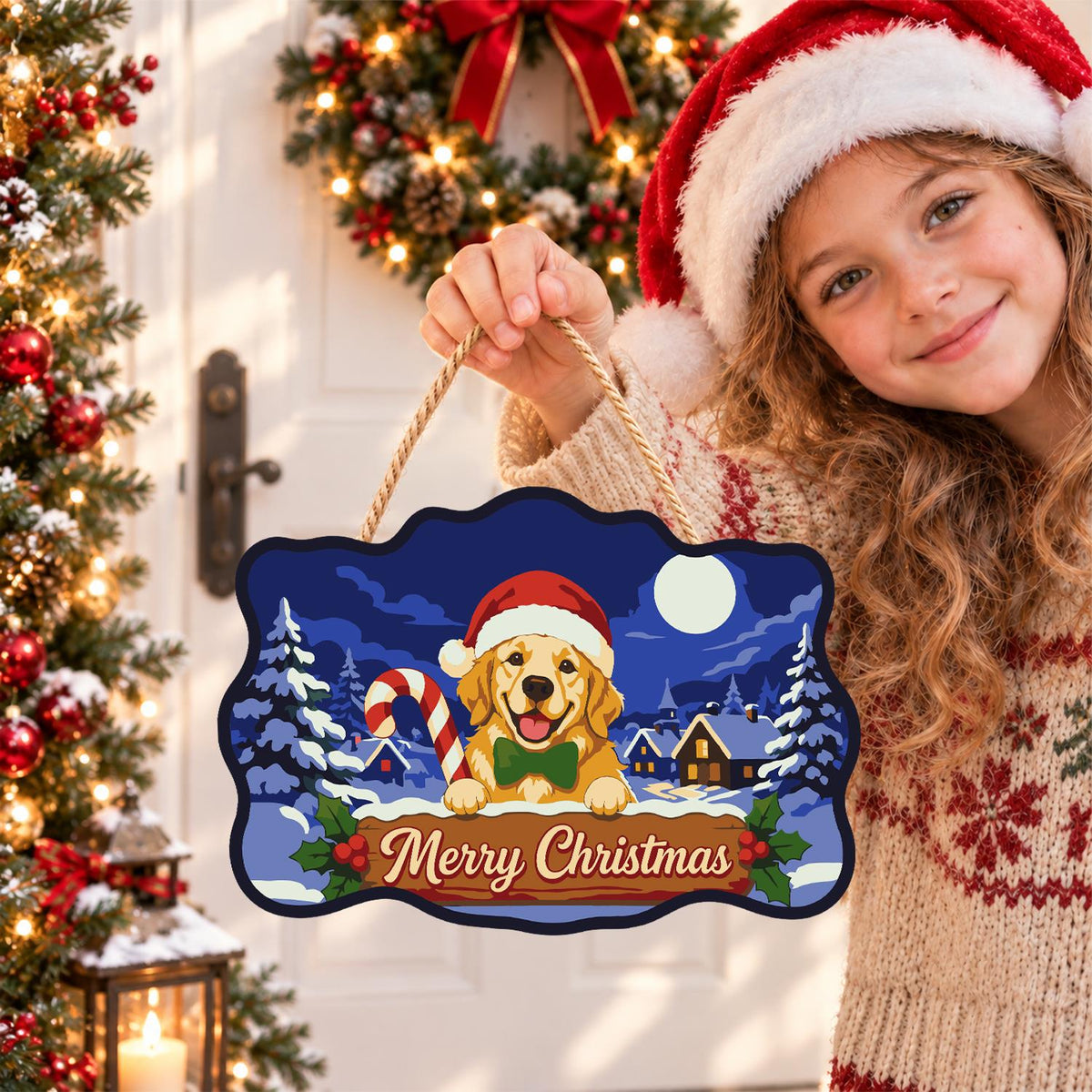 Candy Cane Retriever Village paint by numbers hanging sign – image 13