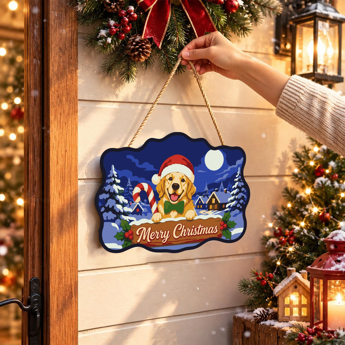 Candy Cane Retriever Village paint by numbers hanging sign – image 14