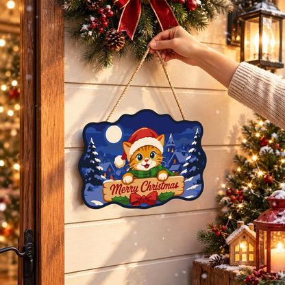Santa Hat Kitten Moonlit Village paint by numbers hanging sign – image 14