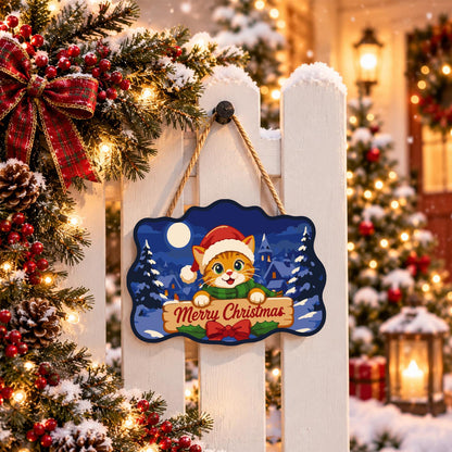 Santa Hat Kitten Moonlit Village paint by numbers hanging sign – image 15