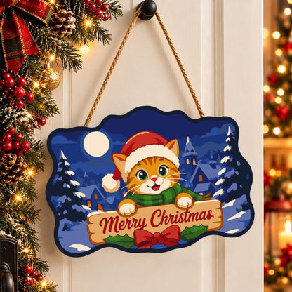 Santa Hat Kitten Moonlit Village paint by numbers hanging sign – image 16