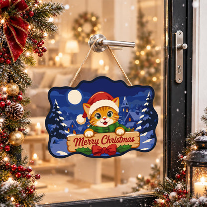 Santa Hat Kitten Moonlit Village paint by numbers hanging sign – image 17