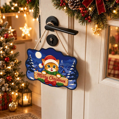 Santa Hat Kitten Moonlit Village paint by numbers hanging sign – image 18