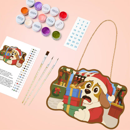 Flustered Pup with Gift Stack paint by numbers hanging sign – image 4