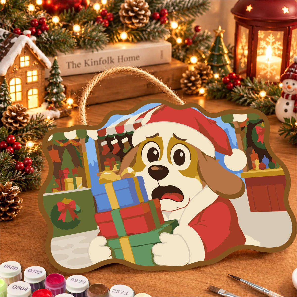 Flustered Pup with Gift Stack paint by numbers hanging sign – image 8