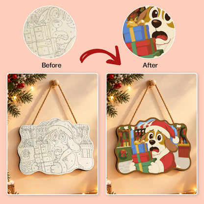 Flustered Pup with Gift Stack paint by numbers hanging sign – image 10
