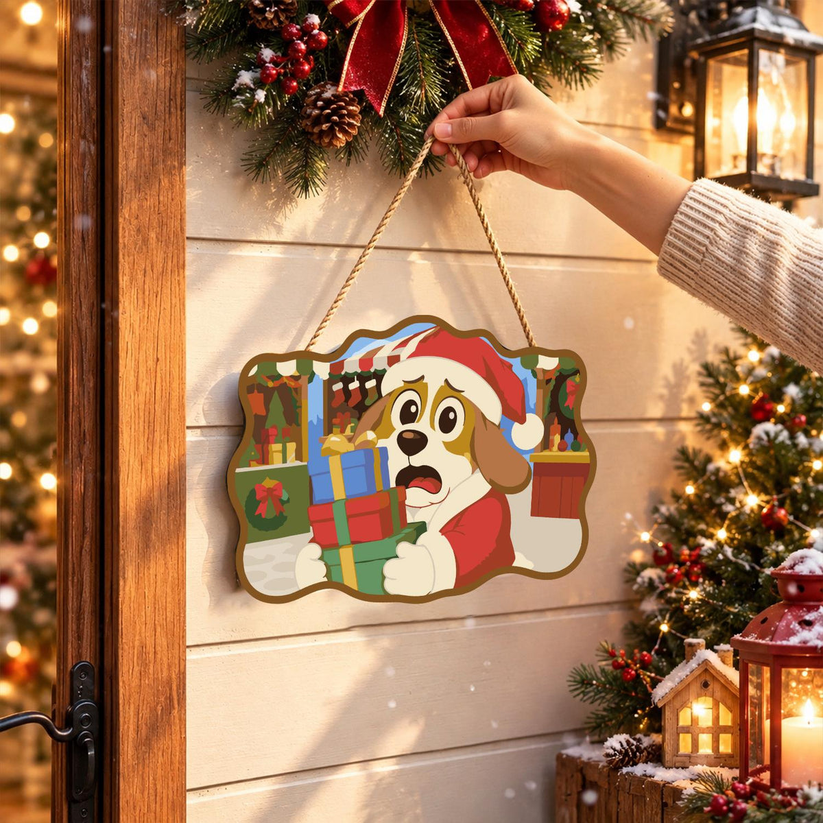 Flustered Pup with Gift Stack paint by numbers hanging sign – image 14