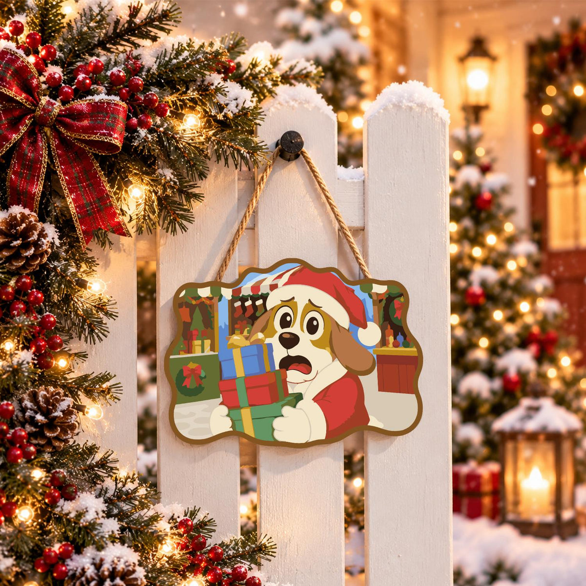 Flustered Pup with Gift Stack paint by numbers hanging sign – image 15