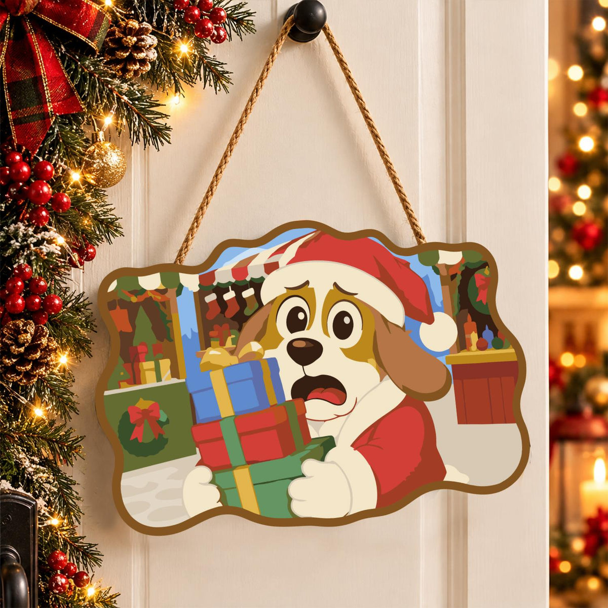 Flustered Pup with Gift Stack paint by numbers hanging sign – image 16