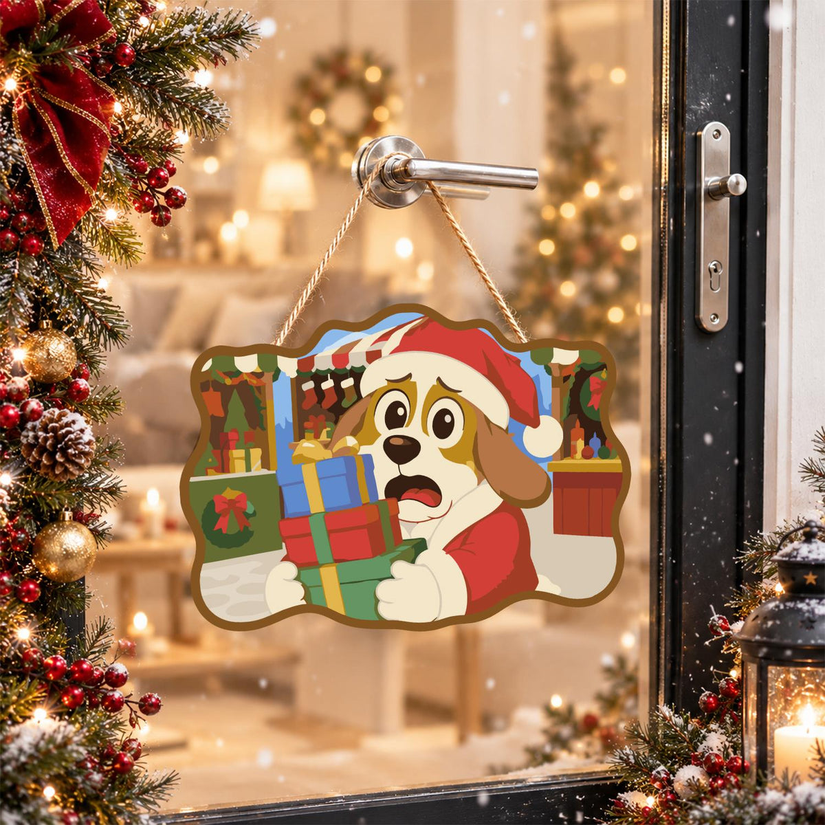 Flustered Pup with Gift Stack paint by numbers hanging sign – image 17