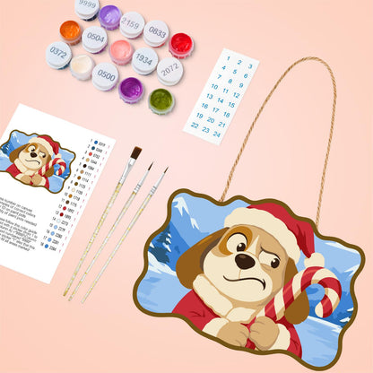 Skeptical Pup with Candy Cane paint by numbers hanging sign – image 4