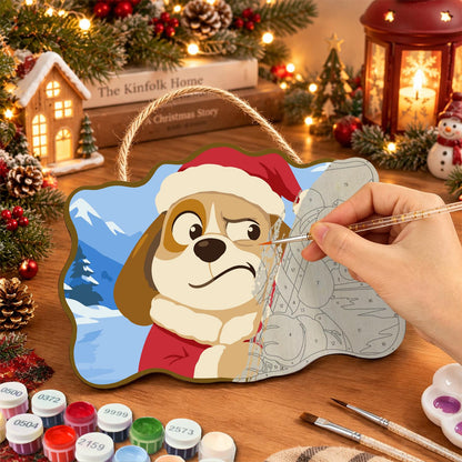 Skeptical Pup with Candy Cane paint by numbers hanging sign – image 7