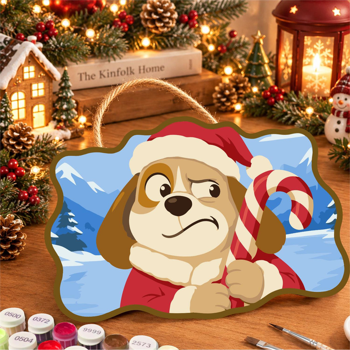 Skeptical Pup with Candy Cane paint by numbers hanging sign – image 8
