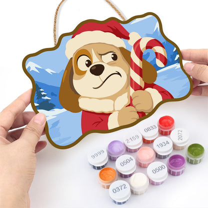 Skeptical Pup with Candy Cane paint by numbers hanging sign – image 9