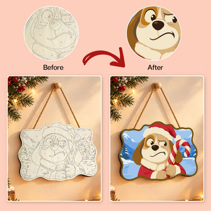 Skeptical Pup with Candy Cane paint by numbers hanging sign – image 10