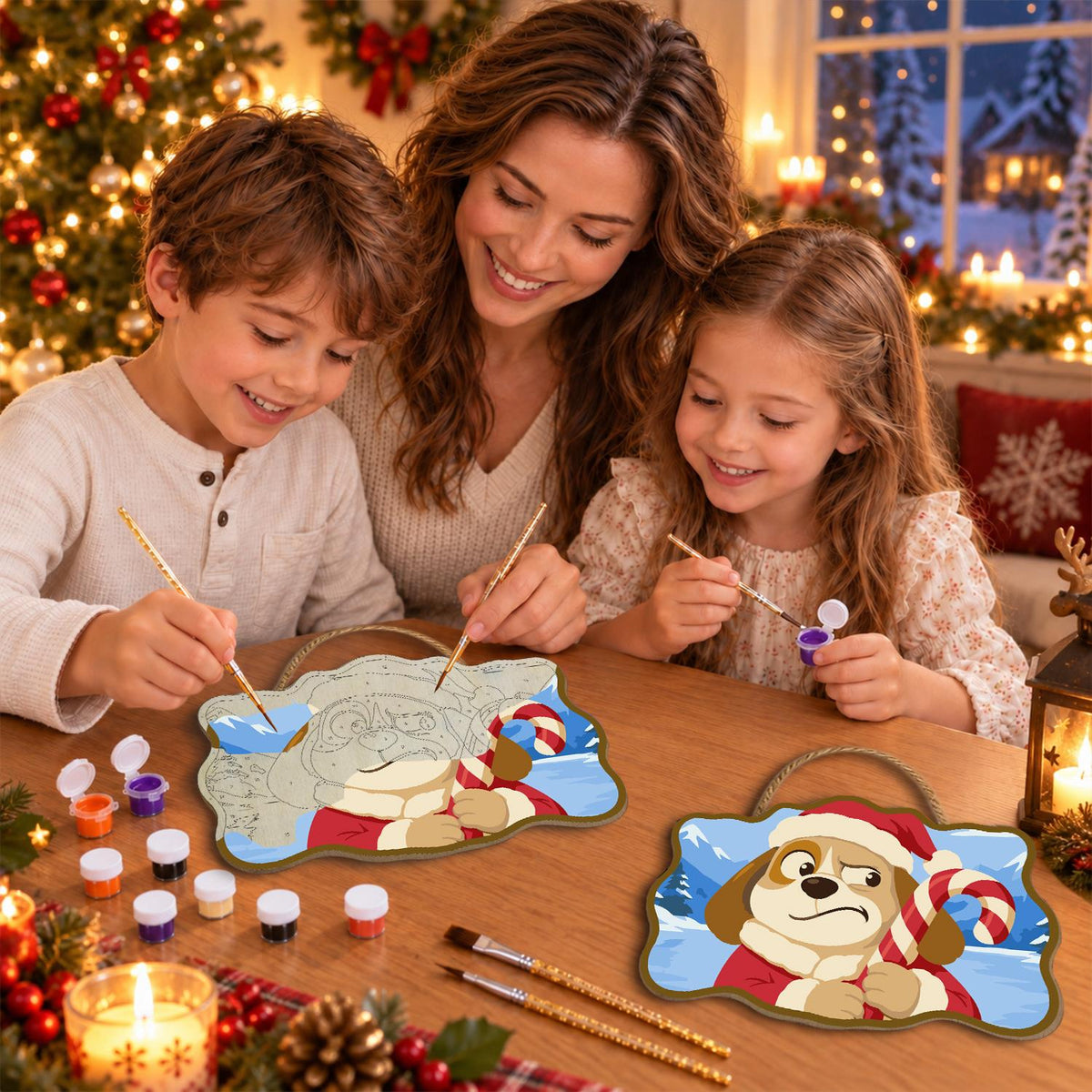 Skeptical Pup with Candy Cane paint by numbers hanging sign – image 12