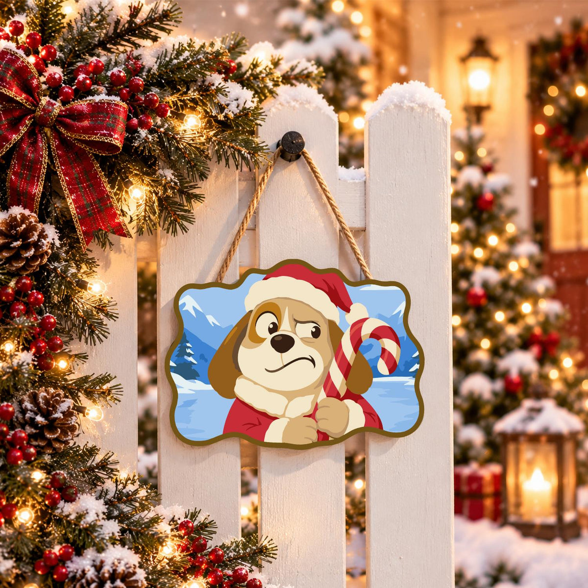 Skeptical Pup with Candy Cane paint by numbers hanging sign – image 15