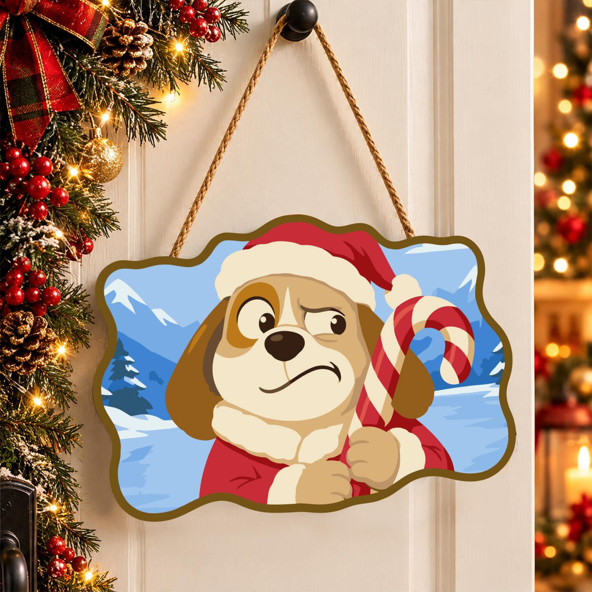 Skeptical Pup with Candy Cane paint by numbers hanging sign – image 16