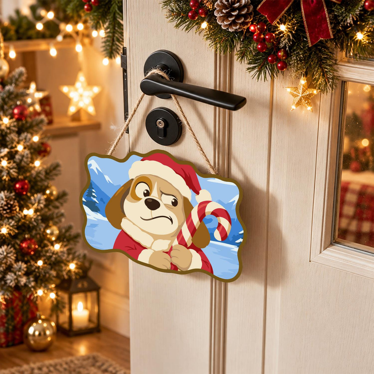 Skeptical Pup with Candy Cane paint by numbers hanging sign – image 18