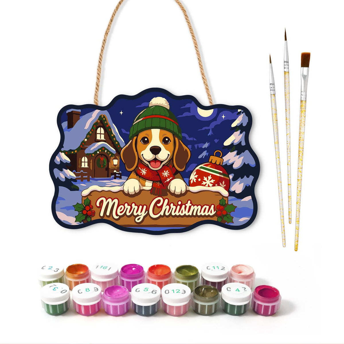 Beanie Beagle with Red Ornament paint by numbers hanging sign – image 2