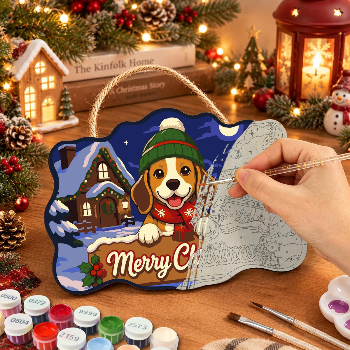 Beanie Beagle with Red Ornament paint by numbers hanging sign – image 7