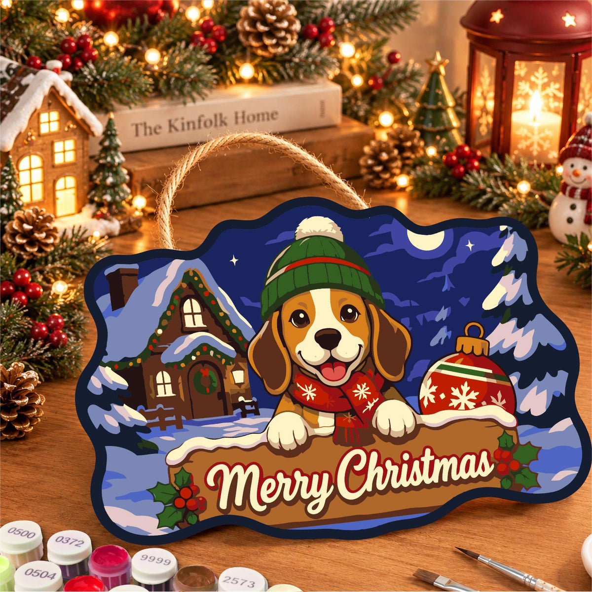 Beanie Beagle with Red Ornament paint by numbers hanging sign – image 8