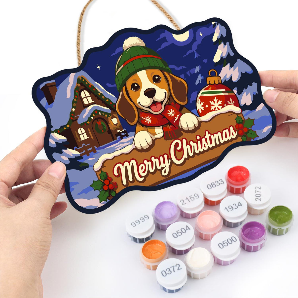 Beanie Beagle with Red Ornament paint by numbers hanging sign – image 9