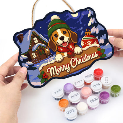 Beanie Beagle with Red Ornament paint by numbers hanging sign – image 9