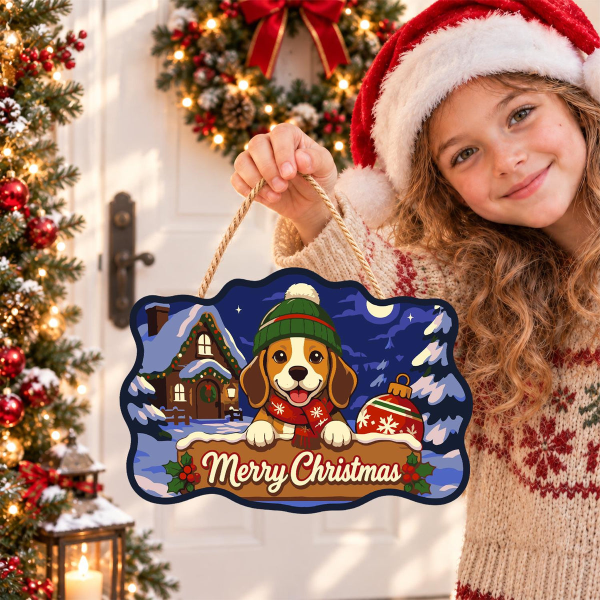 Beanie Beagle with Red Ornament paint by numbers hanging sign – image 13