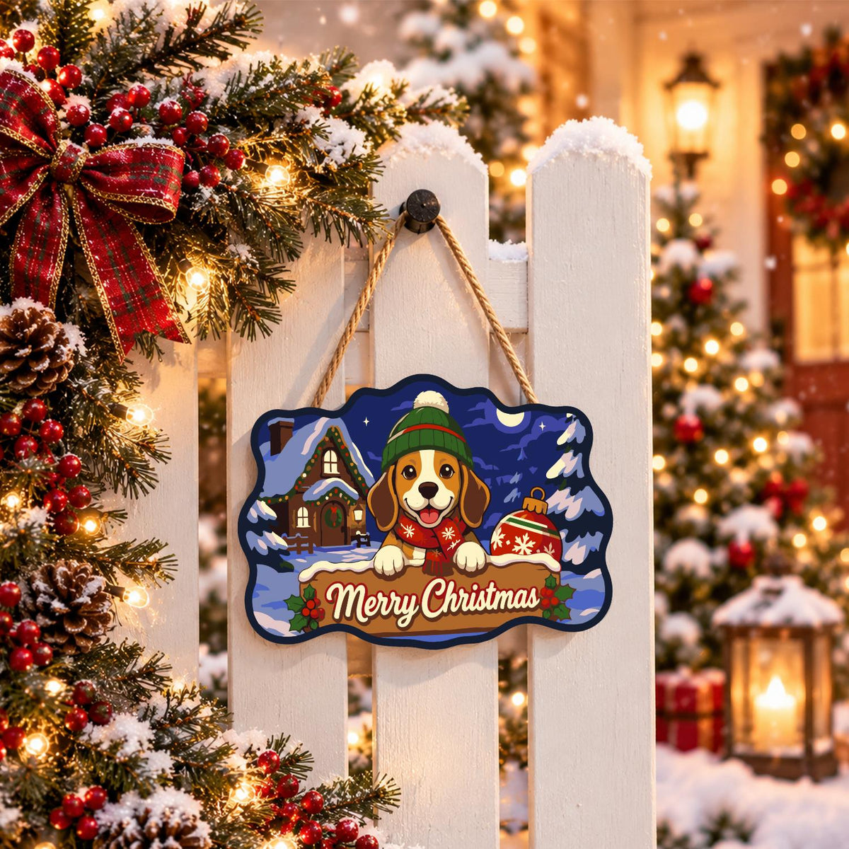 Beanie Beagle with Red Ornament paint by numbers hanging sign – image 15