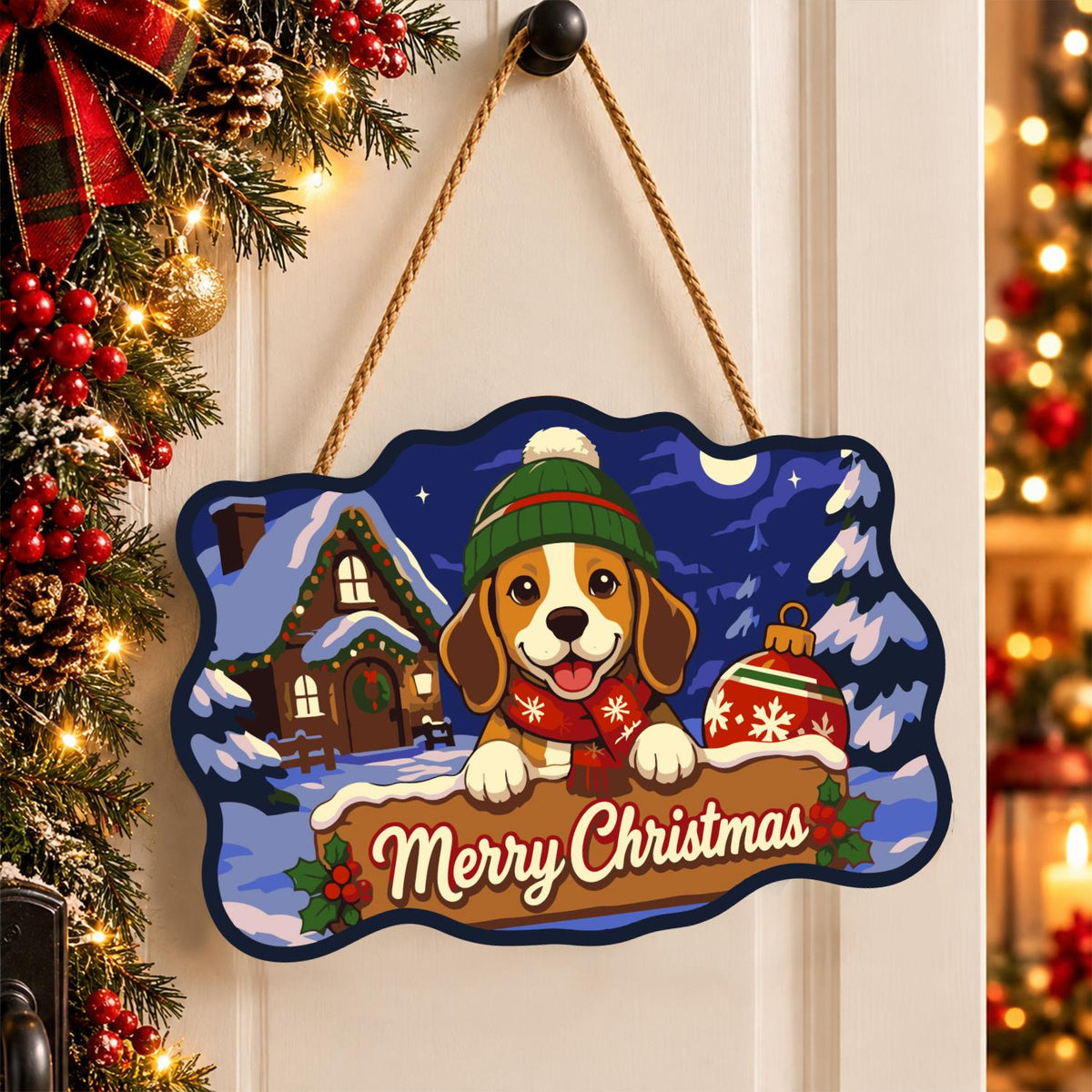 Beanie Beagle with Red Ornament paint by numbers hanging sign – image 16