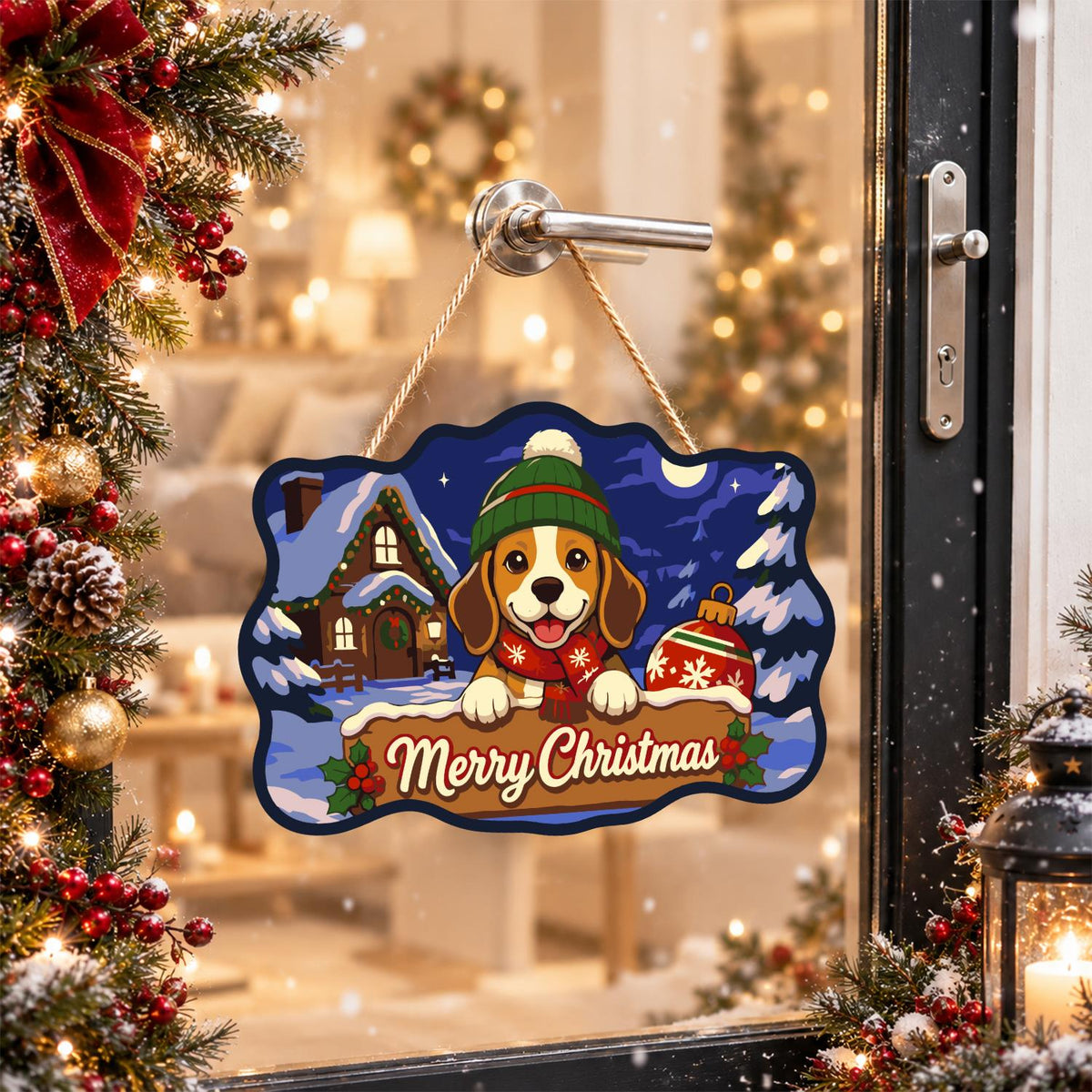 Beanie Beagle with Red Ornament paint by numbers hanging sign – image 17