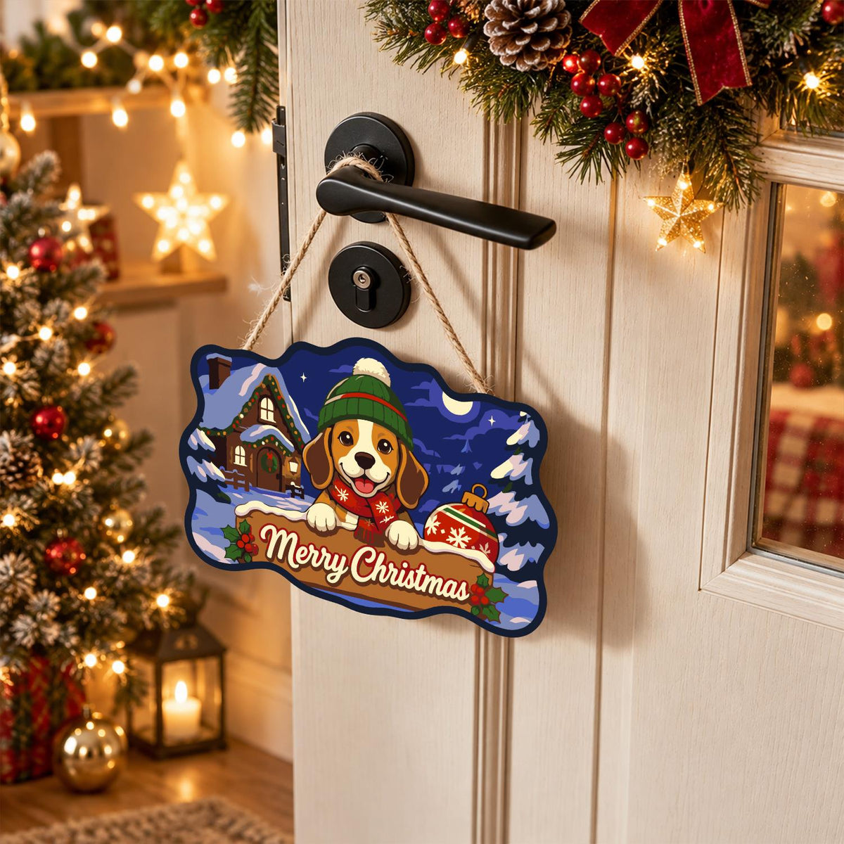 Beanie Beagle with Red Ornament paint by numbers hanging sign – image 18