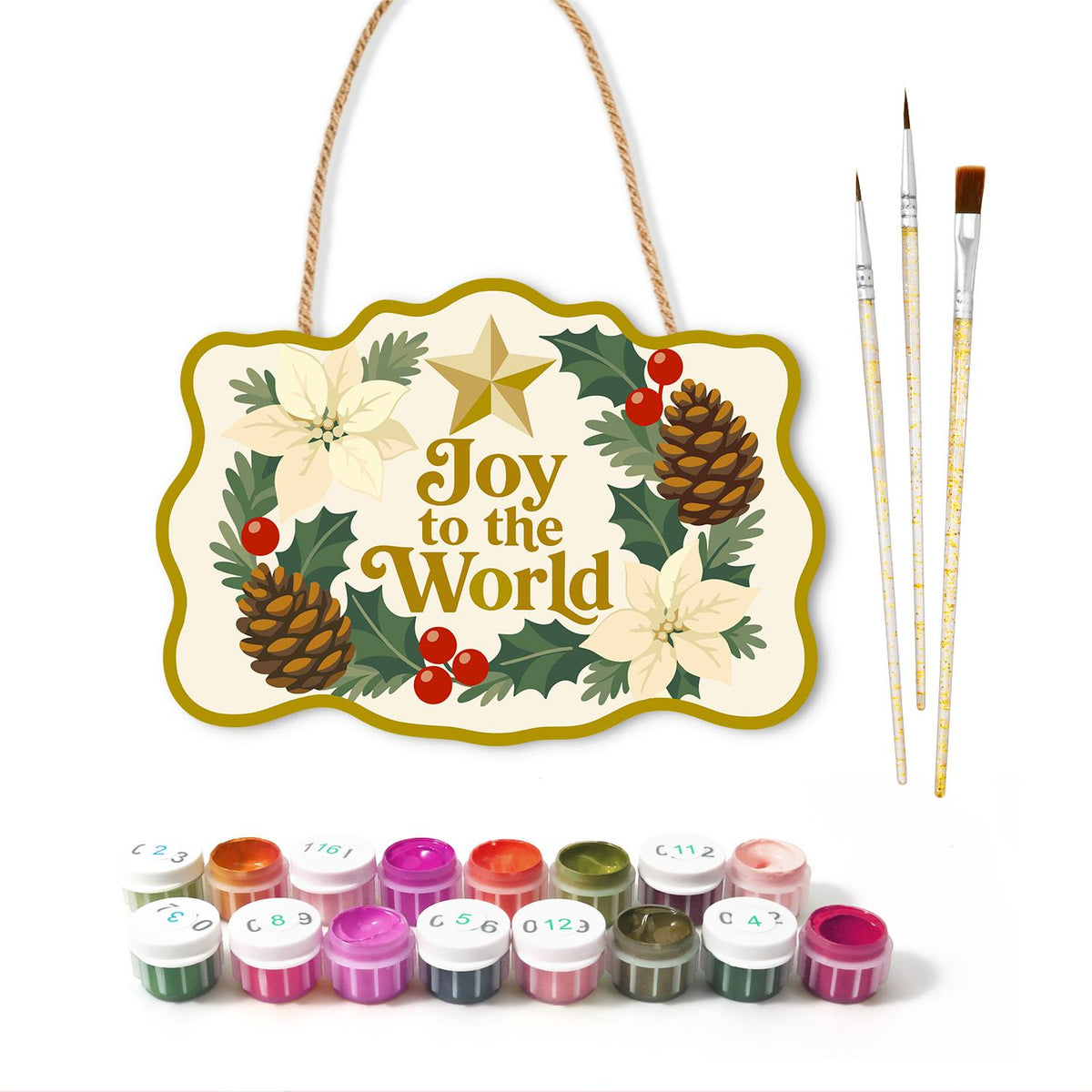 Golden Star Pinecone Wreath paint by numbers hanging sign – image 2
