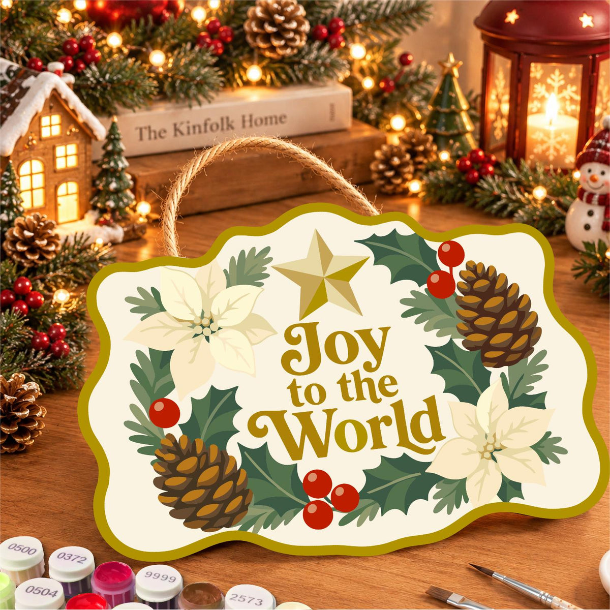 Golden Star Pinecone Wreath paint by numbers hanging sign – image 8