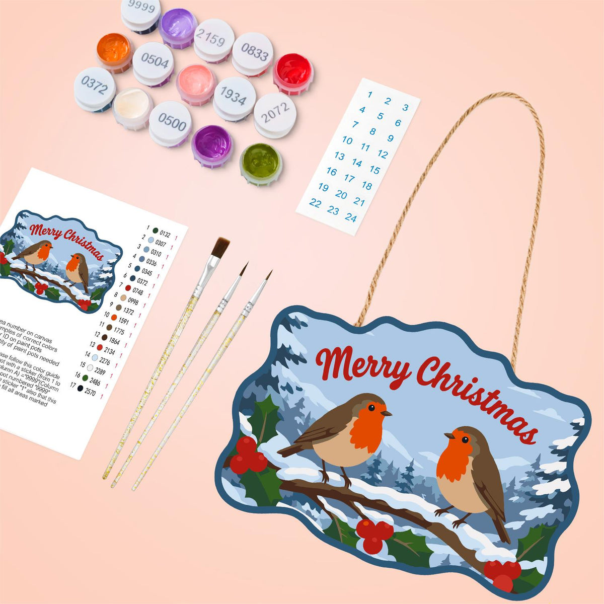 Snowy Branch Robin Pair paint by numbers hanging sign – image 4