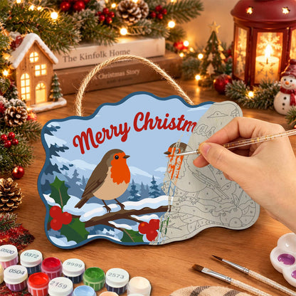 Snowy Branch Robin Pair paint by numbers hanging sign – image 7