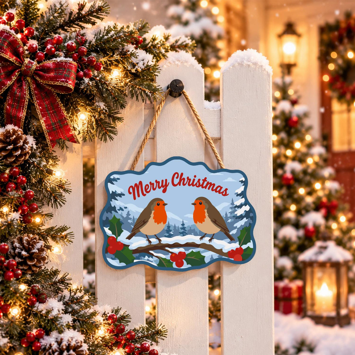 Snowy Branch Robin Pair paint by numbers hanging sign – image 15