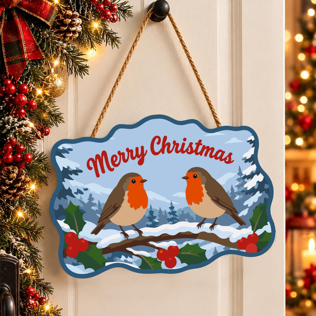 Snowy Branch Robin Pair paint by numbers hanging sign – image 16