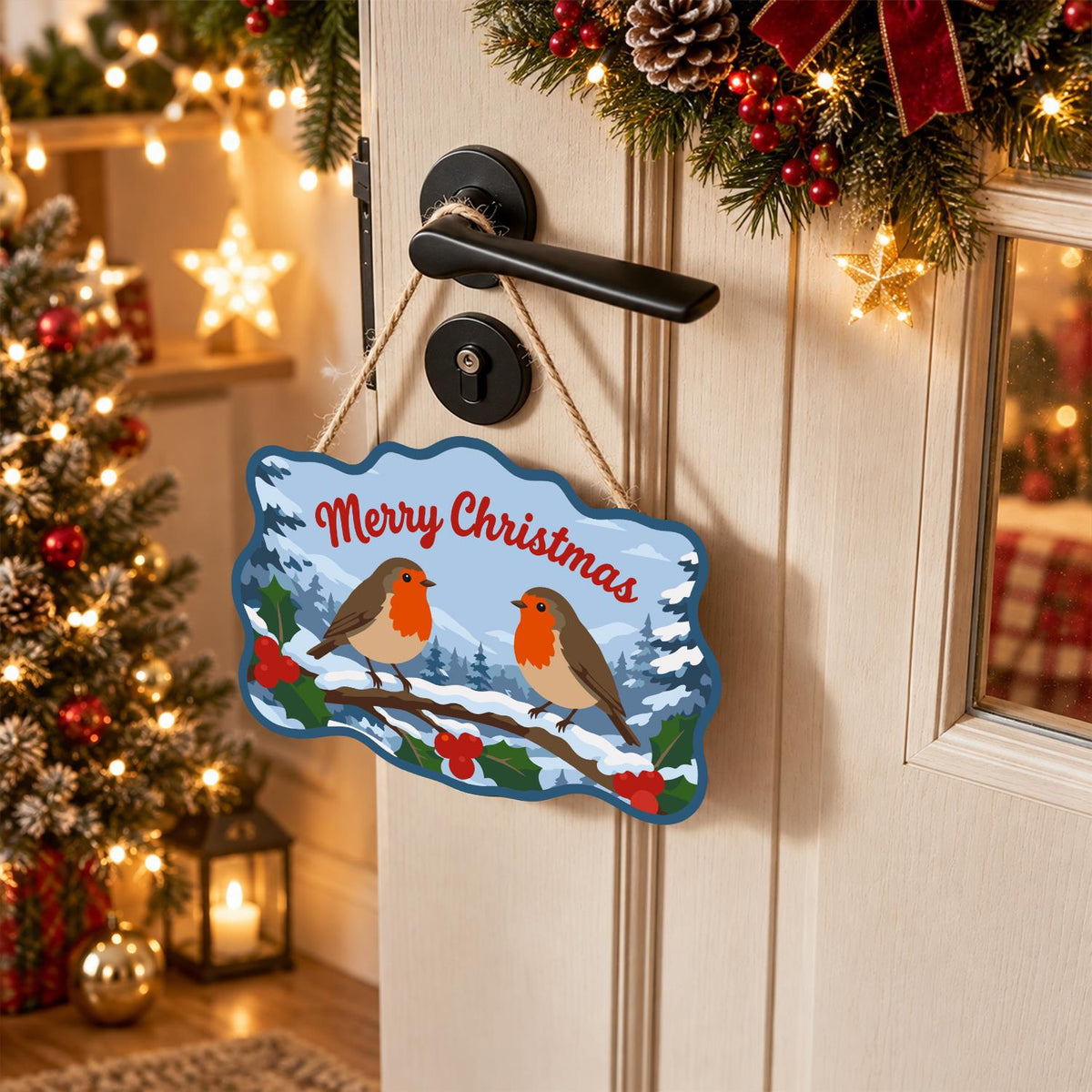 Snowy Branch Robin Pair paint by numbers hanging sign – image 18