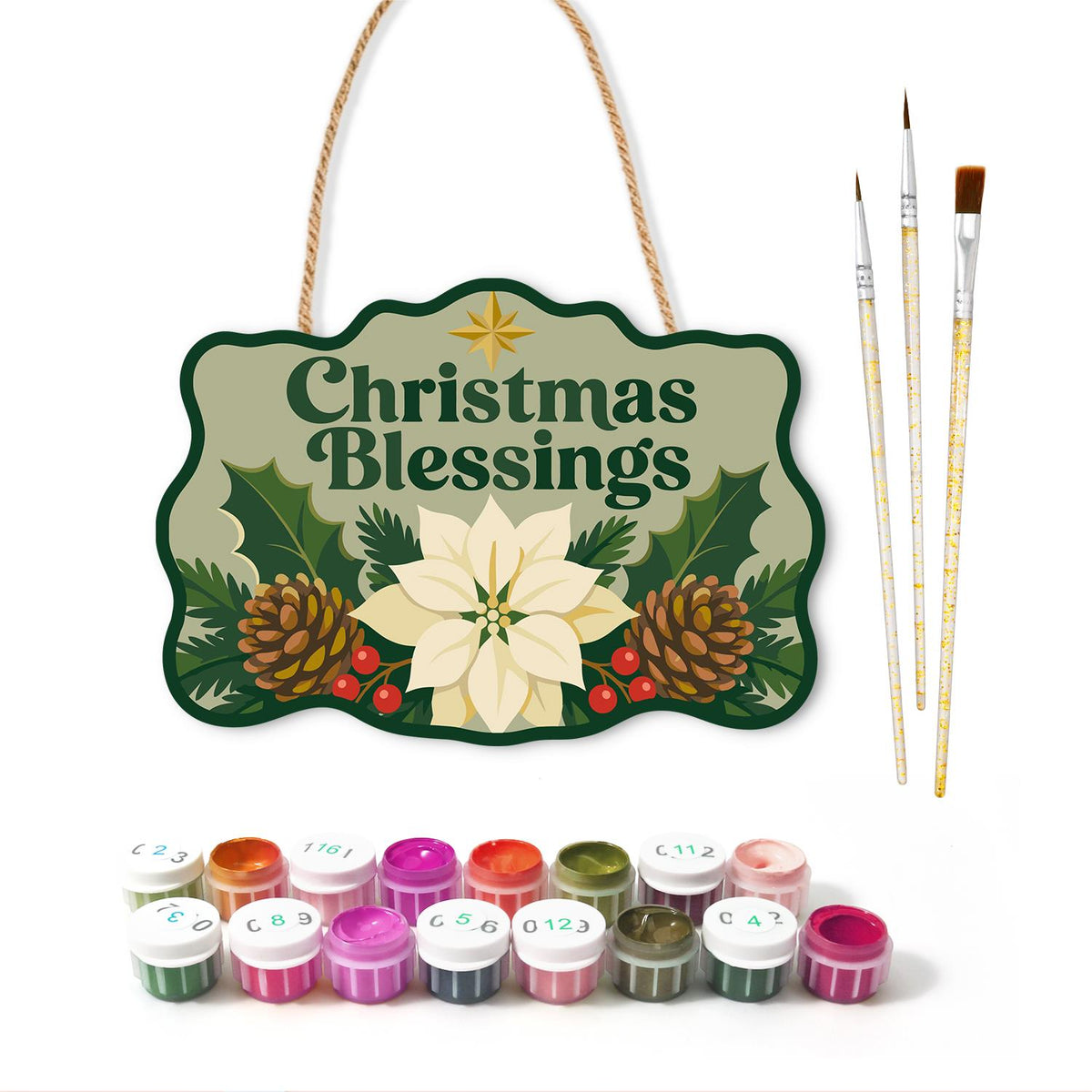 Sage Green Christmas Blessing paint by numbers hanging sign – image 2