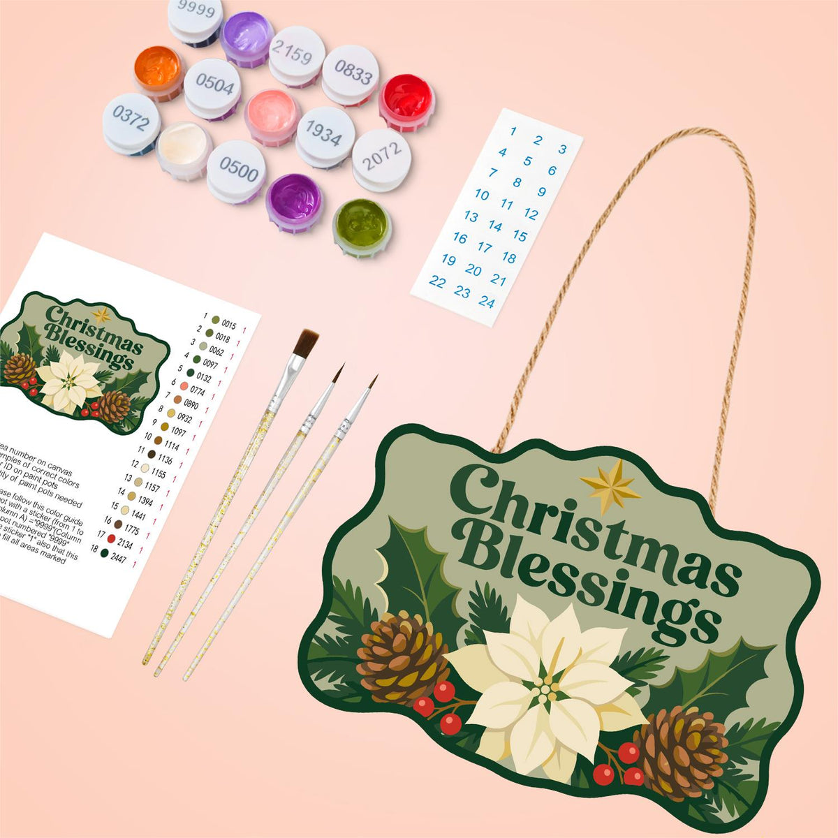 Sage Green Christmas Blessing paint by numbers hanging sign – image 4