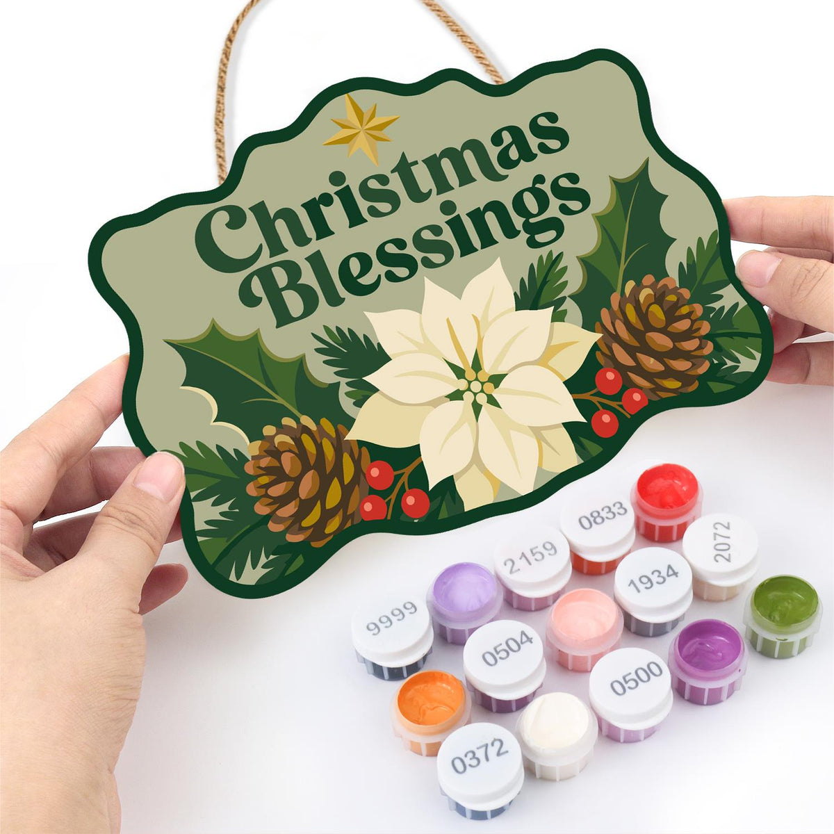 Sage Green Christmas Blessing paint by numbers hanging sign – image 9