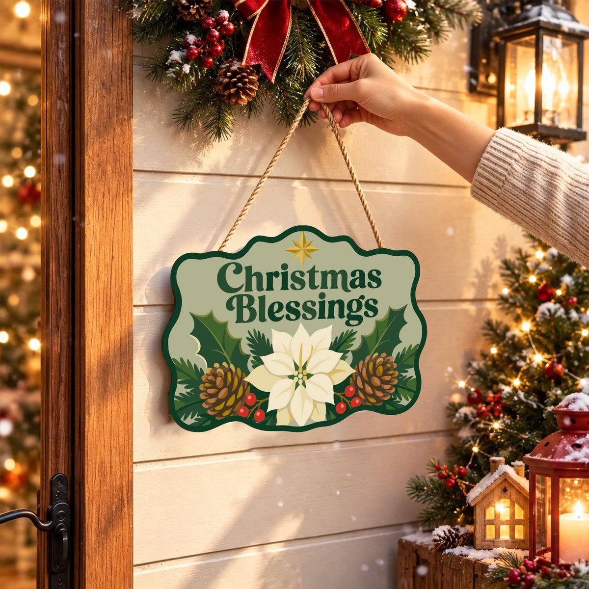 Sage Green Christmas Blessing paint by numbers hanging sign – image 14